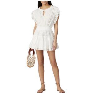 Misa Sakira Mini Eyelet Dress Womens Small White Short Flutter Sleeves Cotton